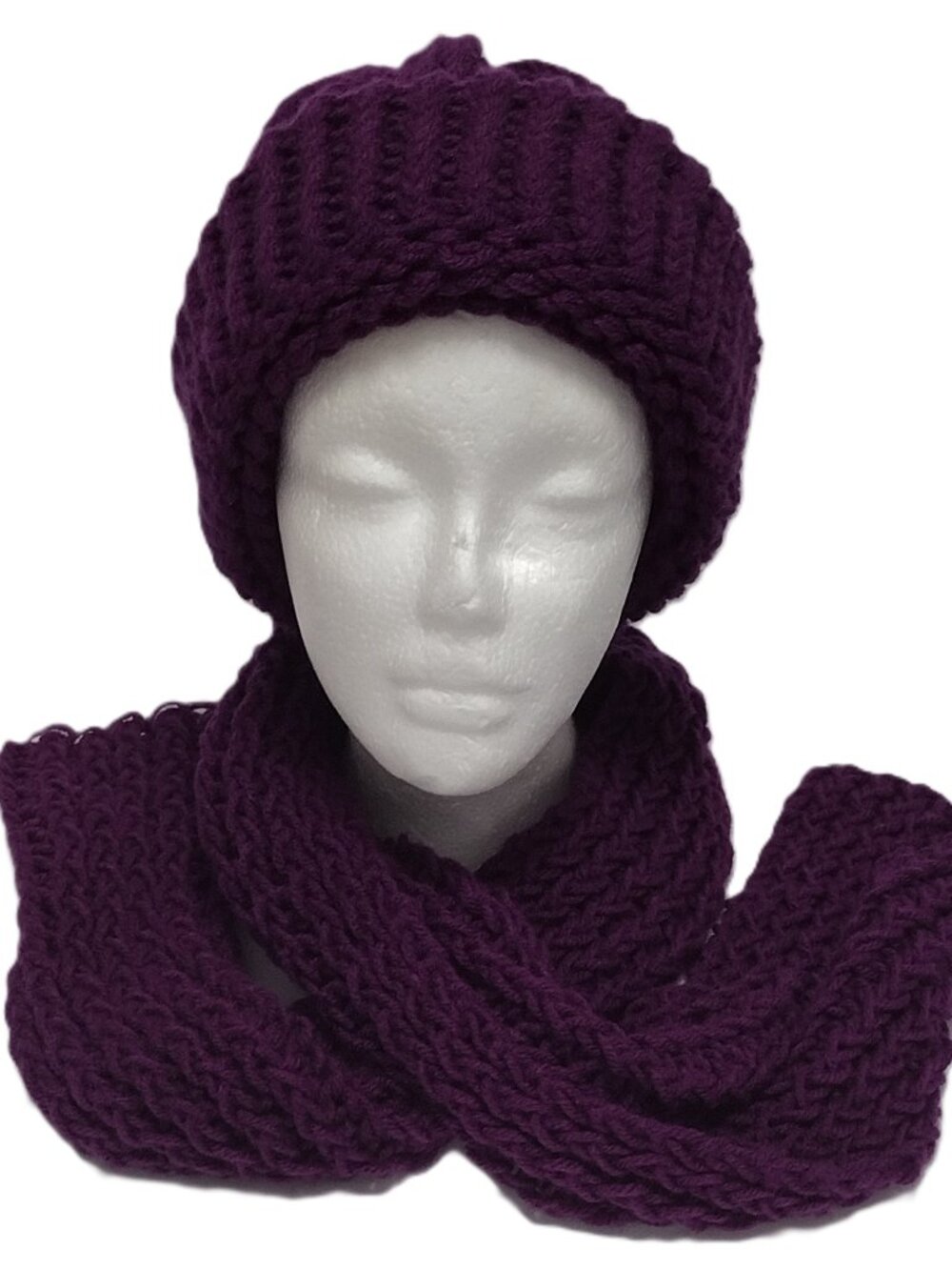 Purple Knit Scarf and Toboggan Hat Set